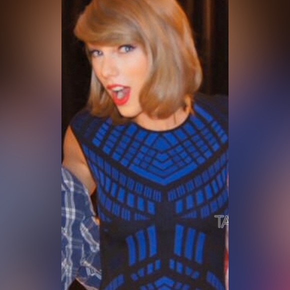 RVN Abstract Jacquard dagger 3D tank Bodycon dress scuba blue/black Medium - Picture 10 of 10